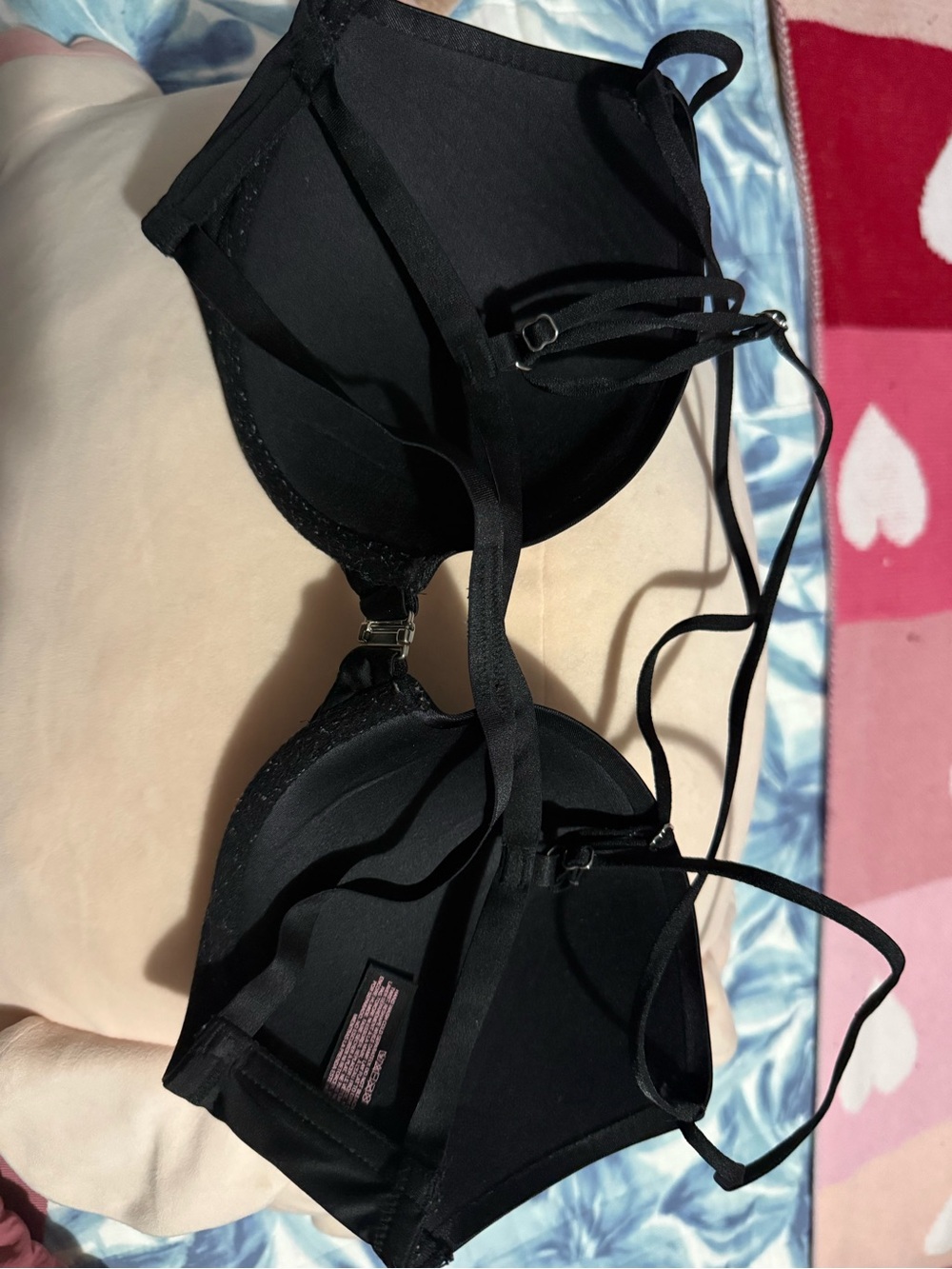 Victoria's Secret Black Push-Up Bra with Pink Logo